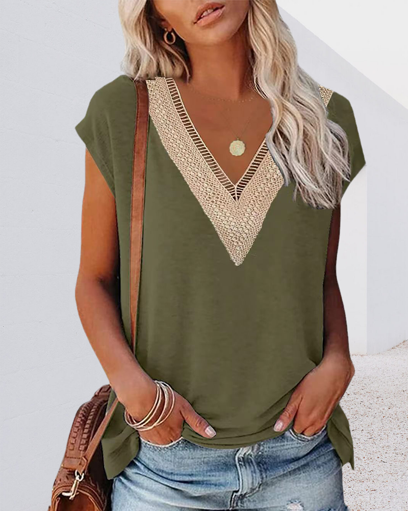V-hals T-shirt met Kant