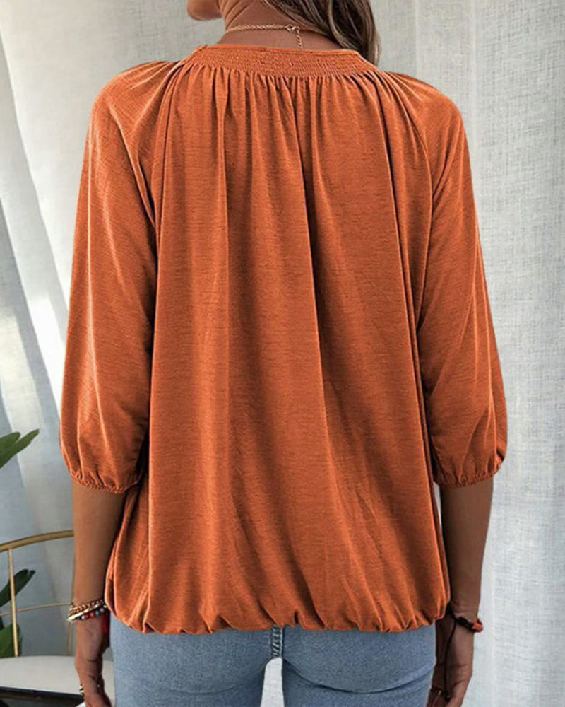 T-shirt met ronde hals en 3/4-mouwen