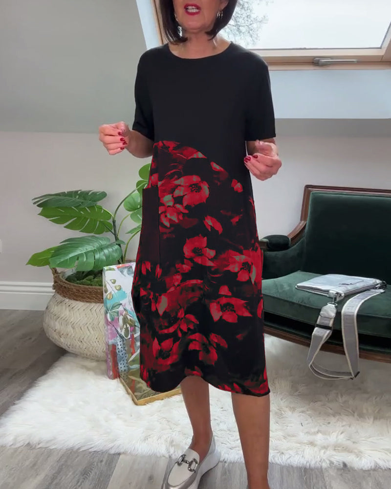 Patchworkjurk met Ronde Halslijn en Bloemenprint