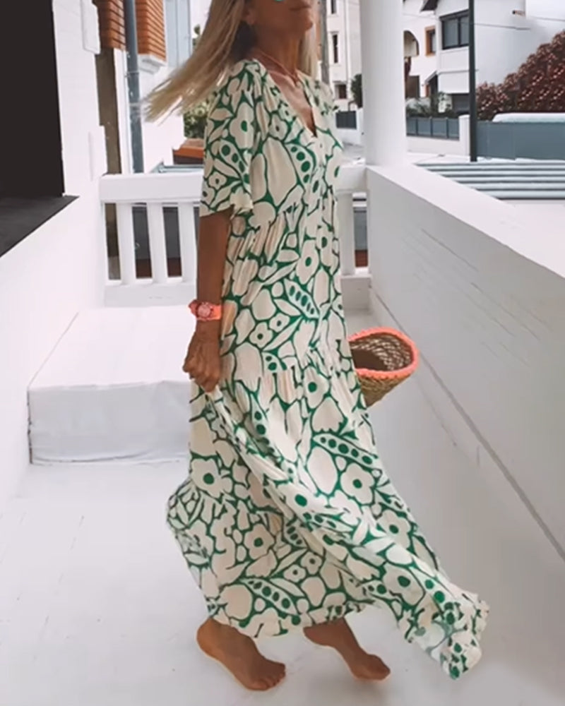 Losse jurk met V-hals en print