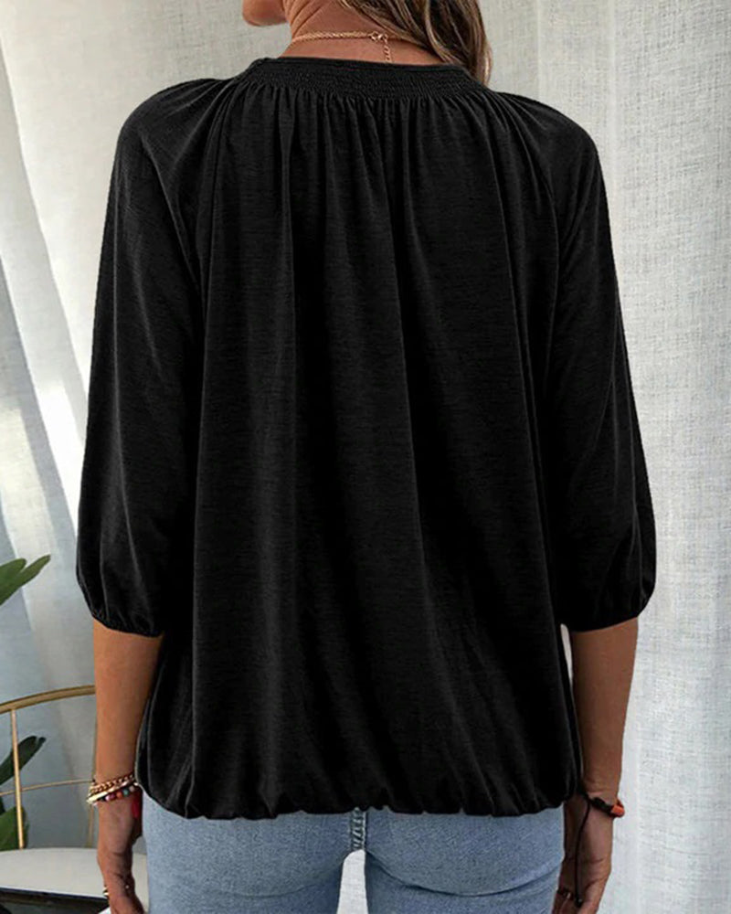 T-shirt met ronde hals en 3/4-mouwen