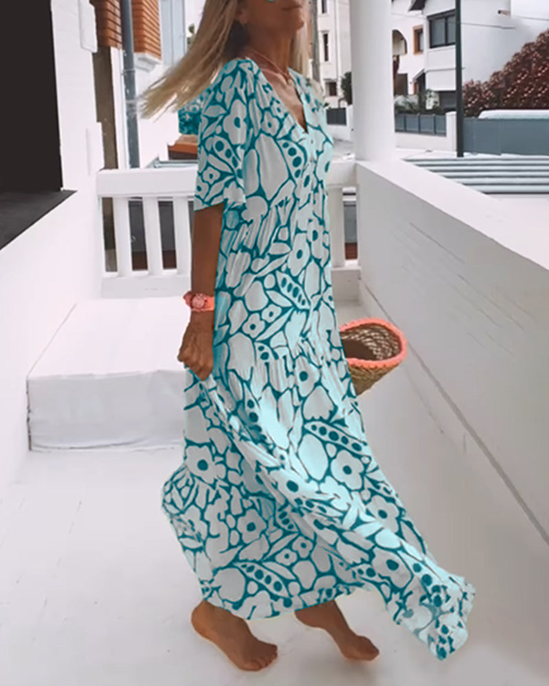 Losse jurk met V-hals en print