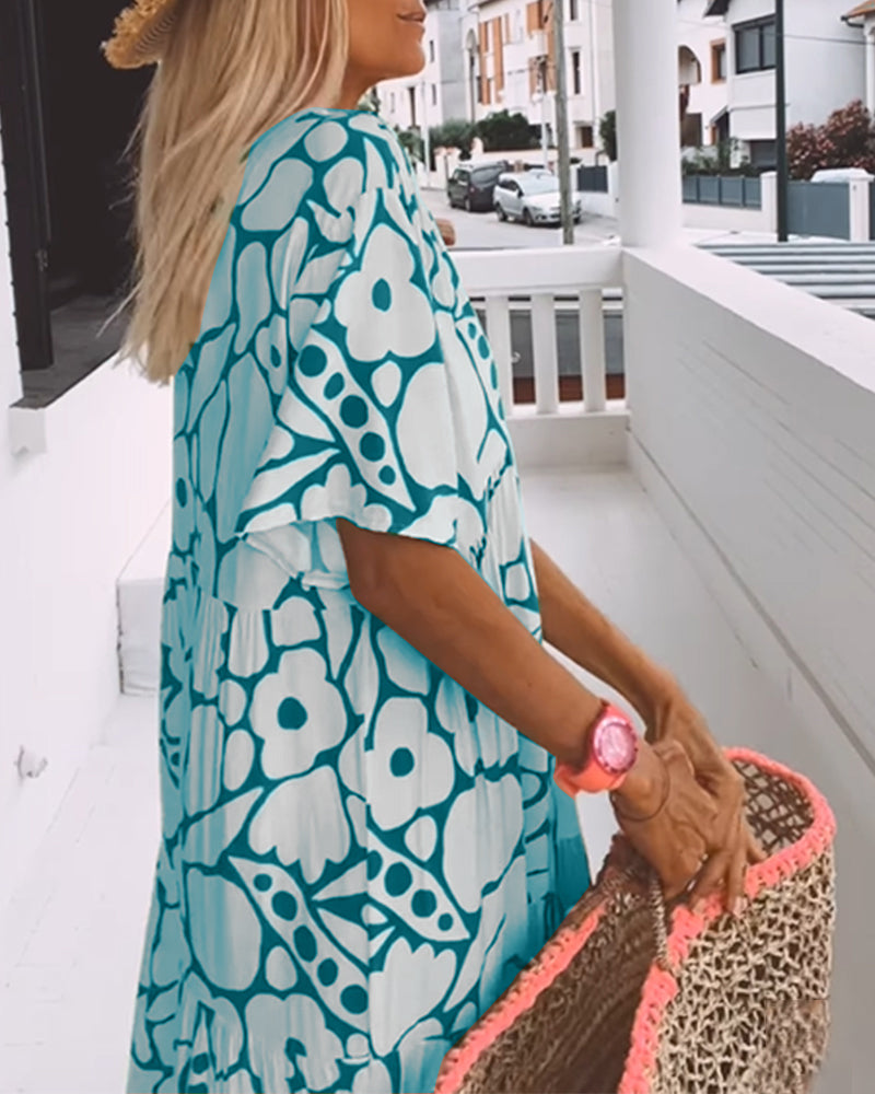 Losse jurk met V-hals en print