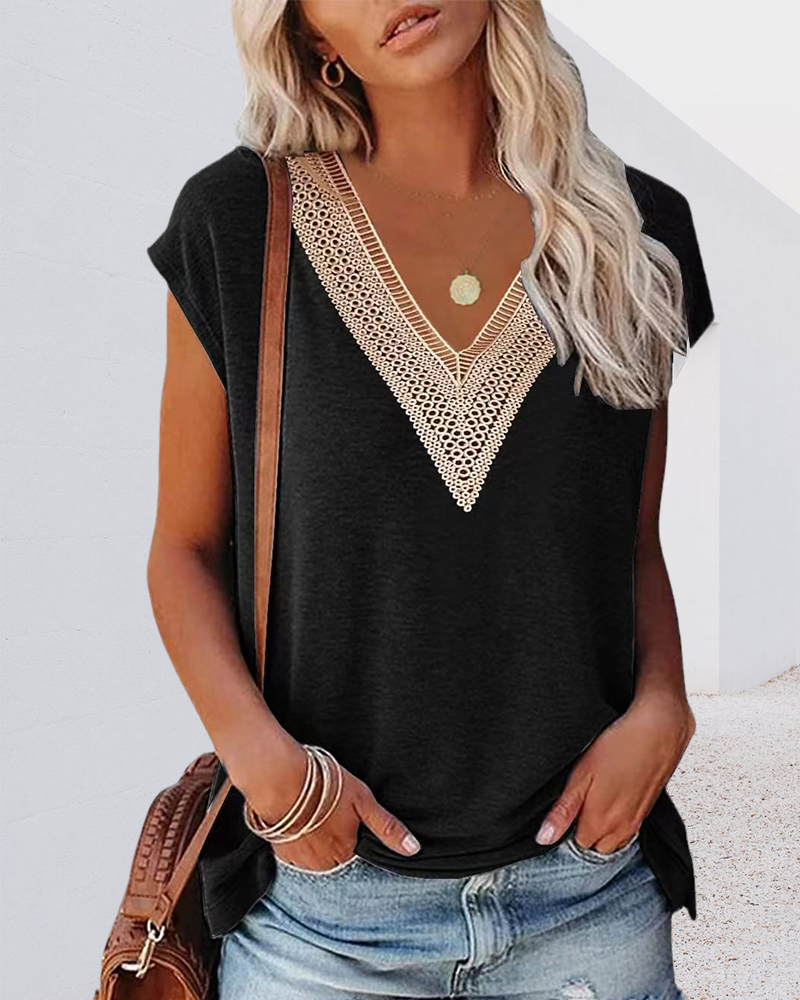 V-hals T-shirt met Kant