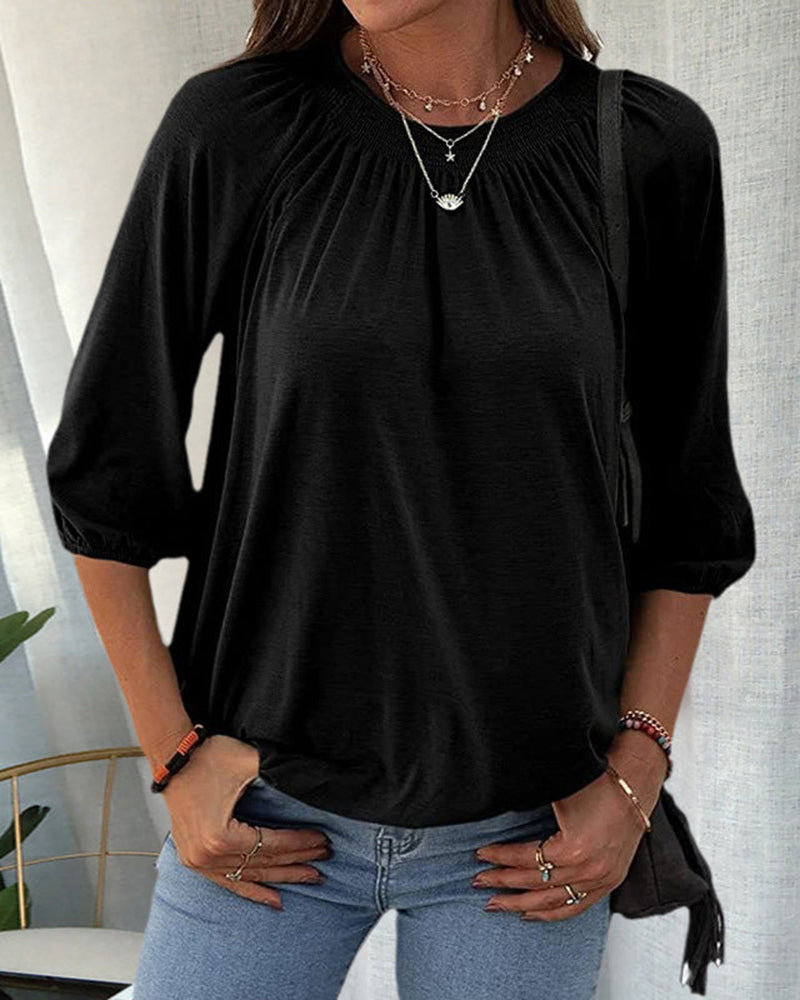 T-shirt met ronde hals en 3/4-mouwen
