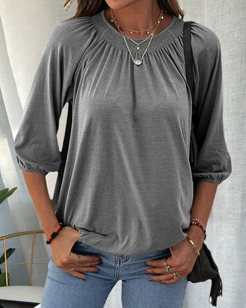 T-shirt met ronde hals en 3/4-mouwen