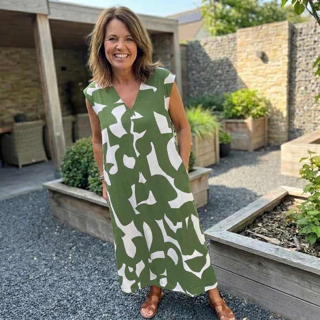 Jurk met print en V-hals