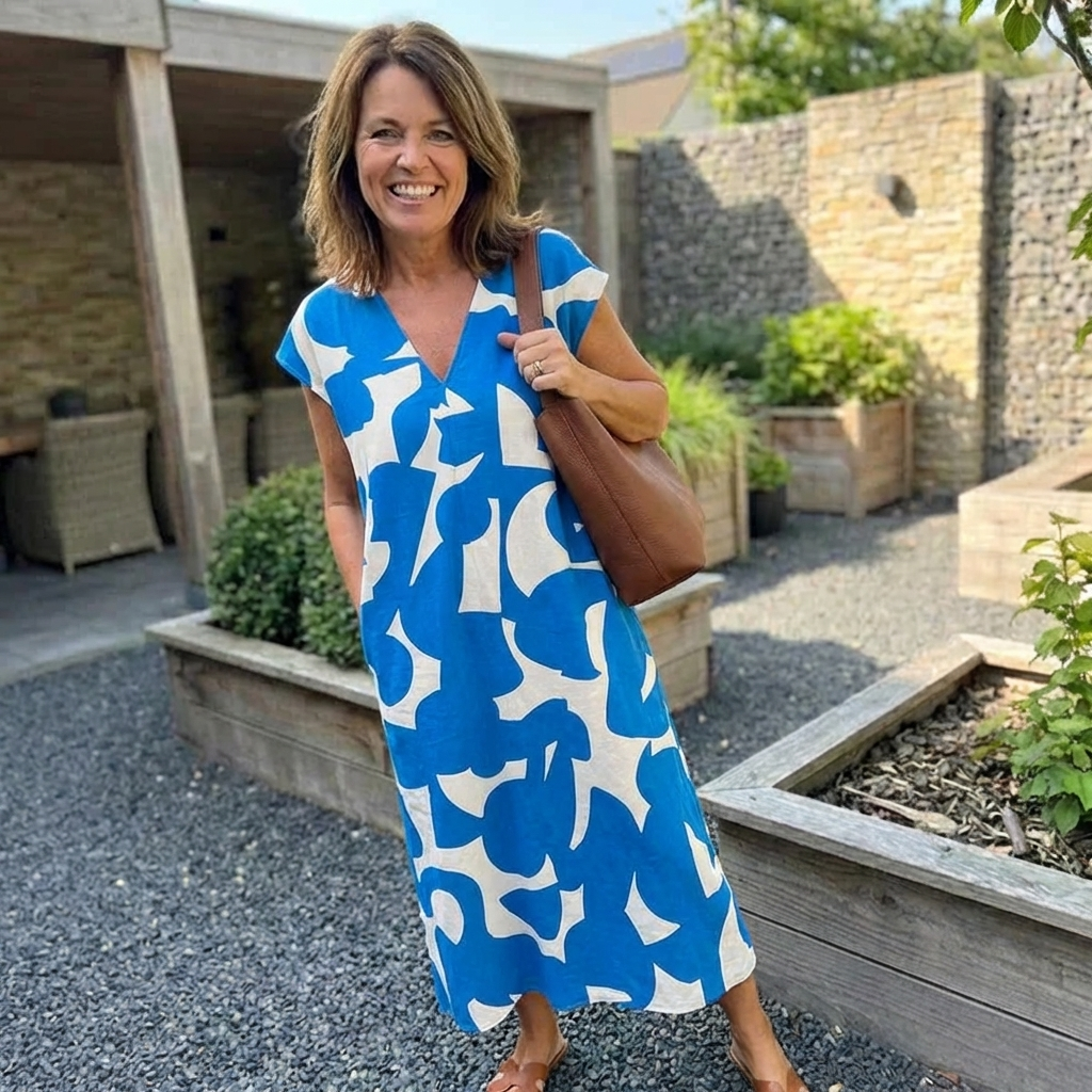 Jurk met print en V-hals