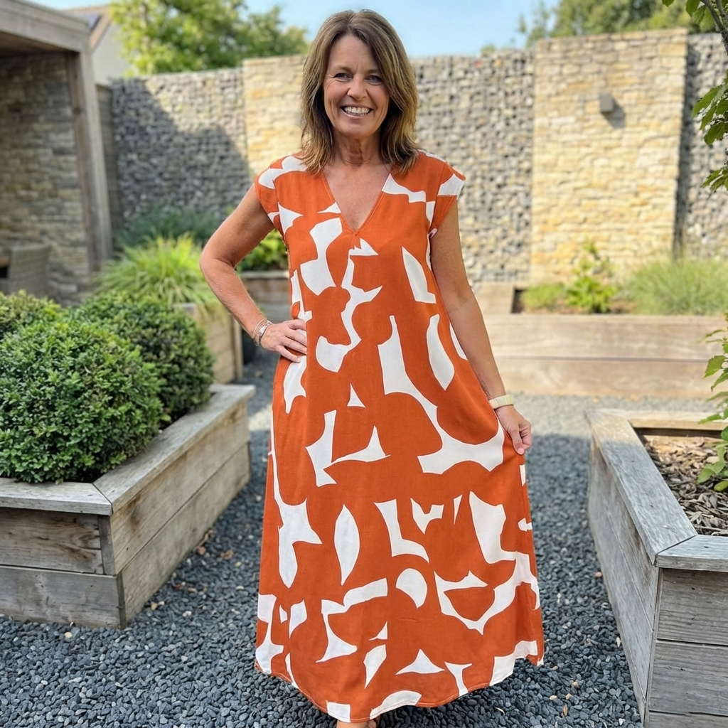Jurk met print en V-hals
