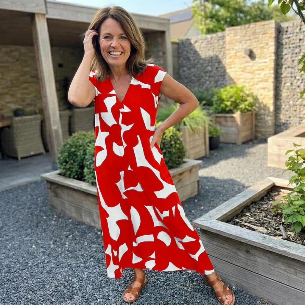 Jurk met print en V-hals