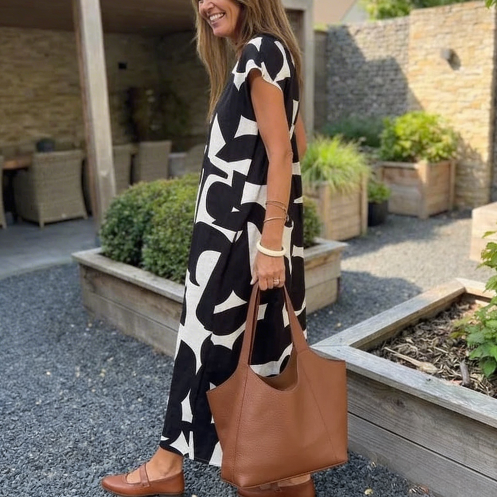 Jurk met print en V-hals