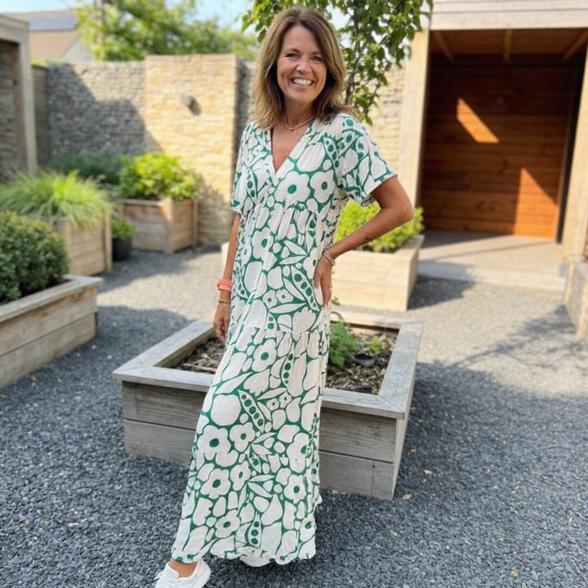 Losse jurk met V-hals en print